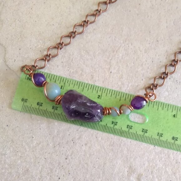 Huge Amethyst + Agate + Amazonite Beads & Copper! Handmade Asymmetrical Choker! - Picture 7 of 10